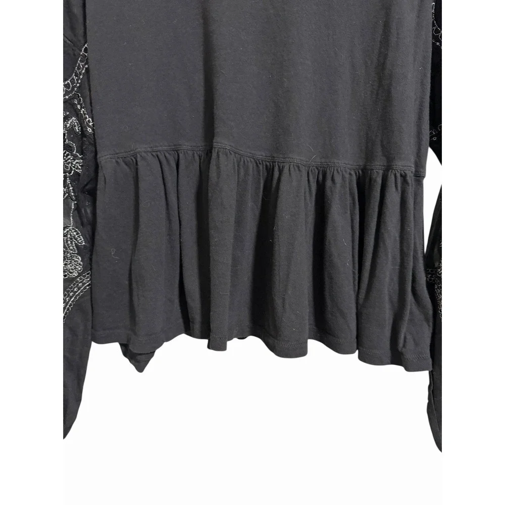 Free People‎ Penny Embroidered Peplum Top Black Women's Size XS
